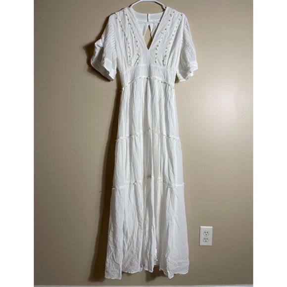 New Magali Pascal Embroidered Lace Midi Dress Size Medium Off White - Picture 4 of 7